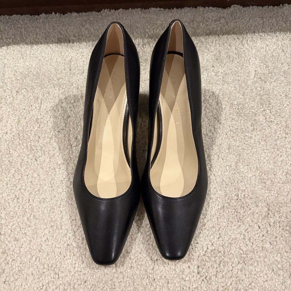 NWOB Marc Fisher LTD Varla Block Heels Pumps Women Shoes Black Leather Women 7B - Picture 3 of 13